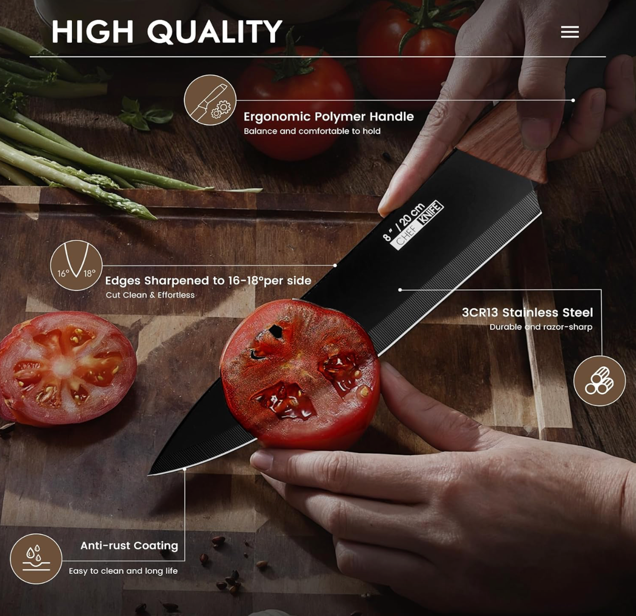 Juego de 5 cuchillos con revestimiento antiadherente