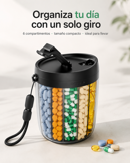 Organizador De Pastillas 6 Compartimentos Portátil BPA Free
