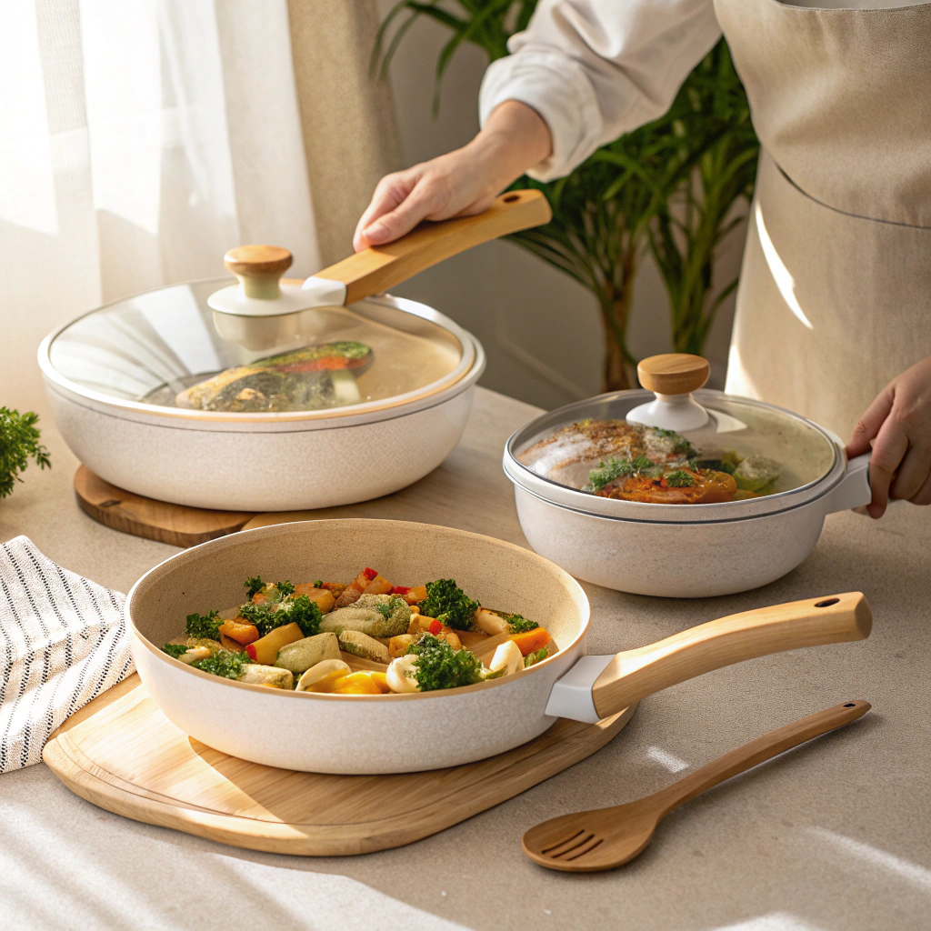 Juego de ollas, sartenes y utensilios antiadherentes