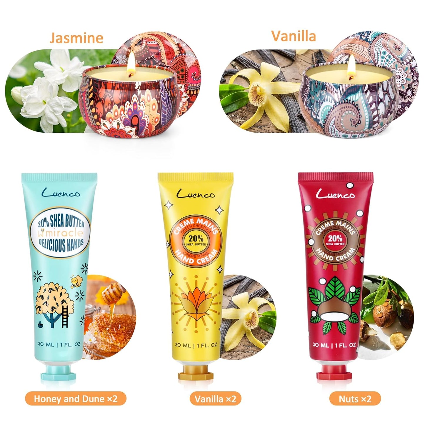 Juego de velas perfumadas (2 de aromaterapia) y de loción de manos