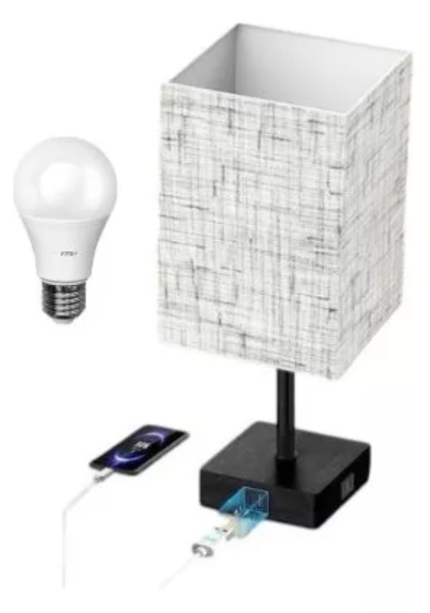 Lámpara de mesita de noche con cargadores USB, Color gris claro