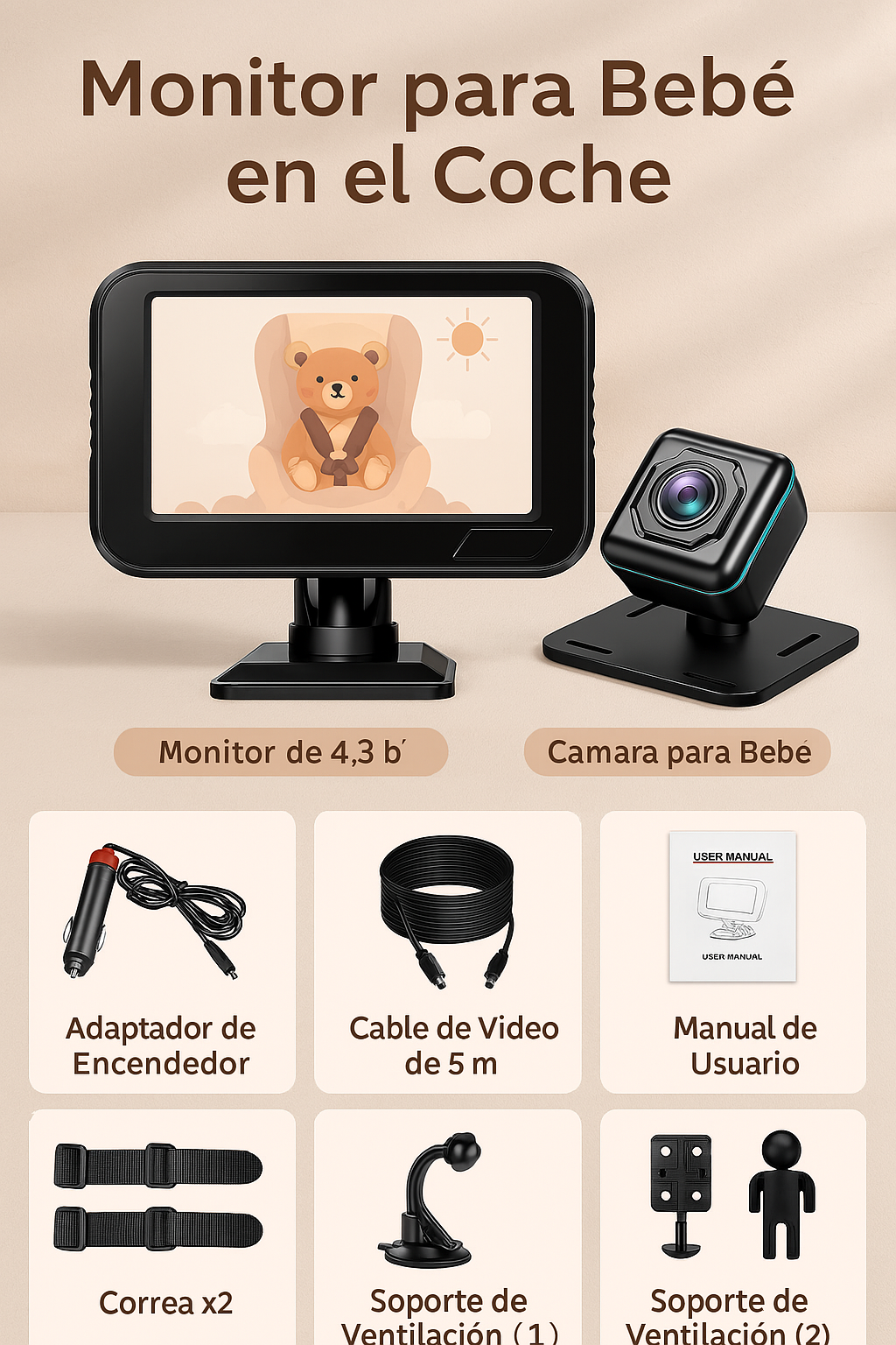 Cámara de carro para bebé HD 1080p