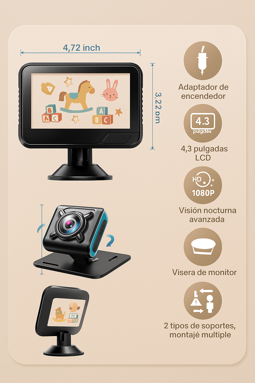 Cámara de carro para bebé HD 1080p