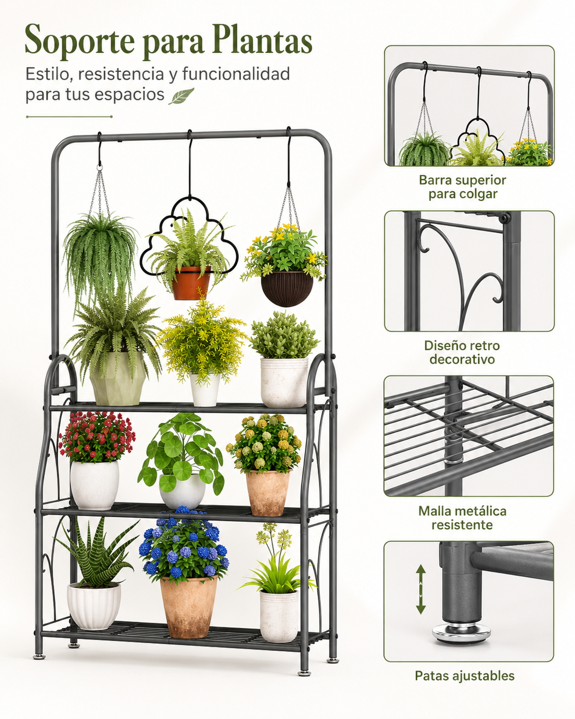 Estante Organizador Para Plantas Metálico Con 3 Repisas