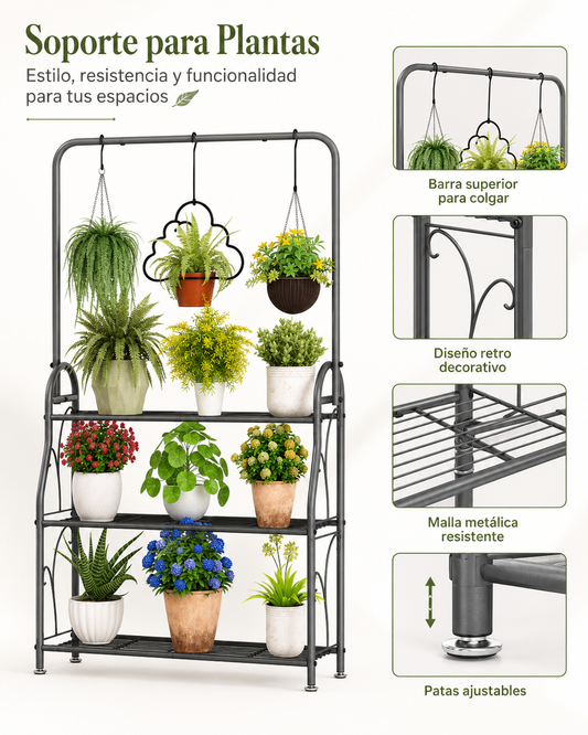 Estante Organizador Para Plantas Metálico Con 3 Repisas