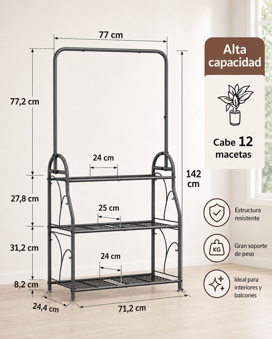 Estante Organizador Para Plantas Metálico Con 3 Repisas