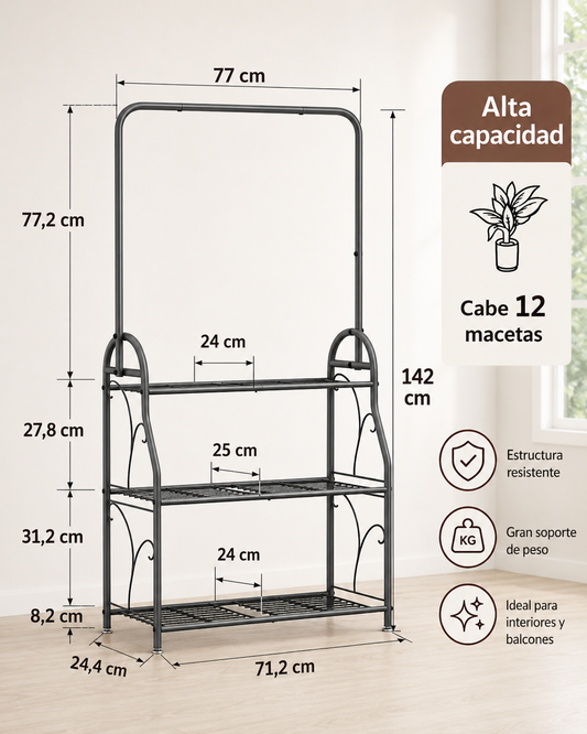 Estante Organizador Para Plantas Metálico Con 3 Repisas