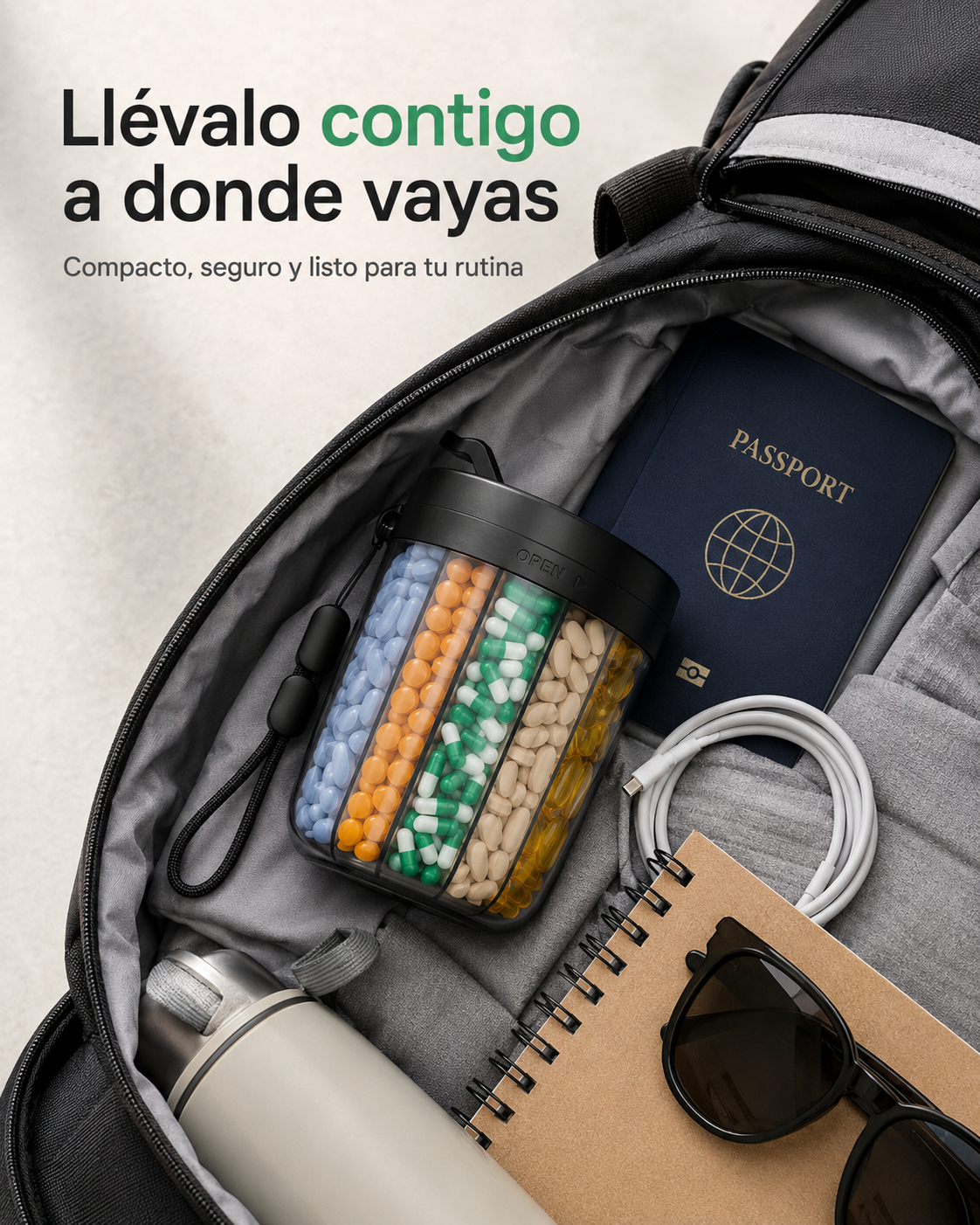 Organizador De Pastillas 6 Compartimentos Portátil BPA Free