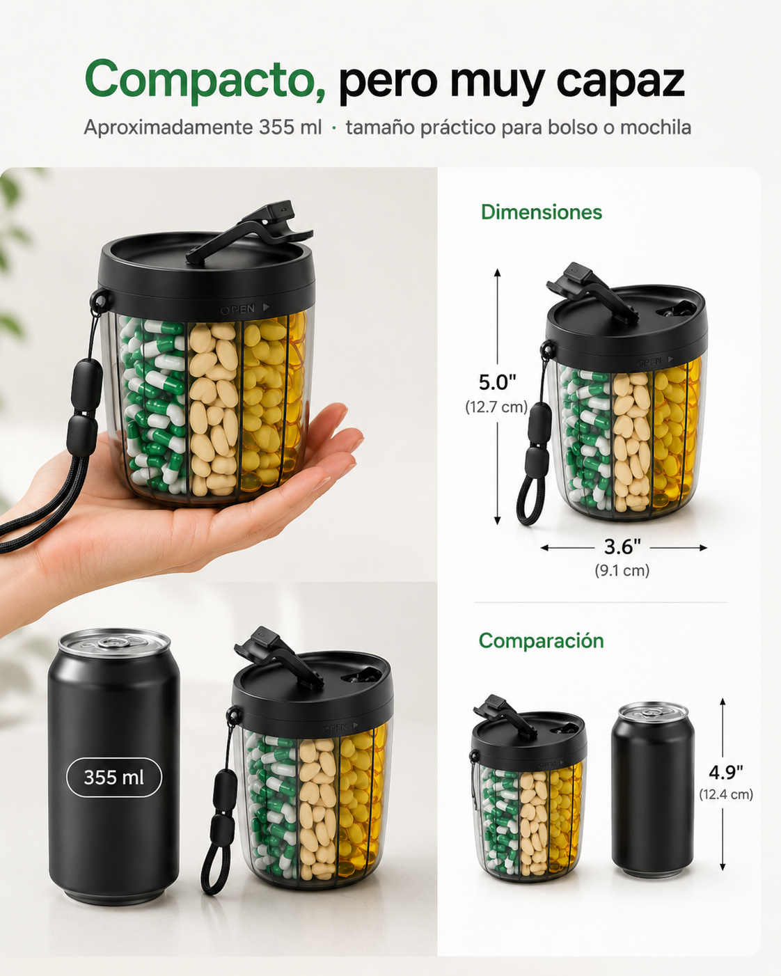 Organizador De Pastillas 6 Compartimentos Portátil BPA Free