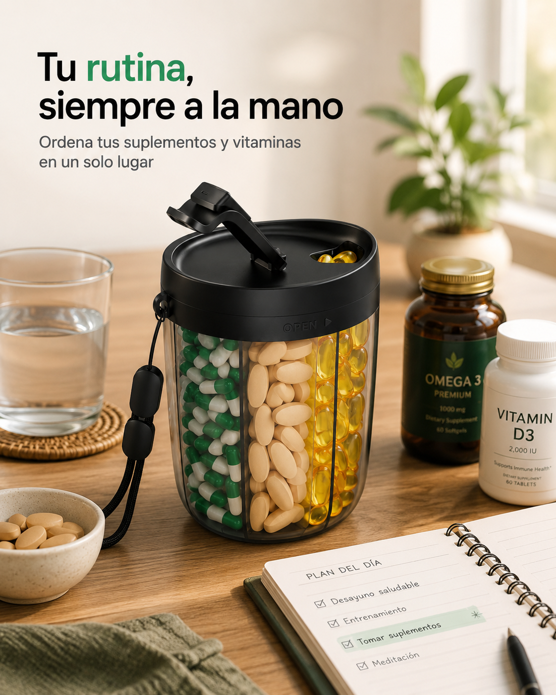 Organizador De Pastillas 6 Compartimentos Portátil BPA Free