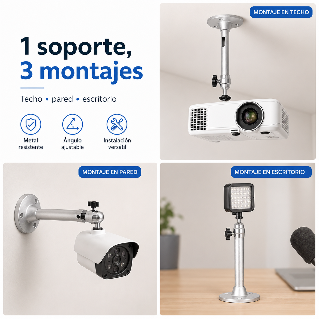 Soporte Universal 3 En 1 Para Proyector Cámara Luz Techo Pared