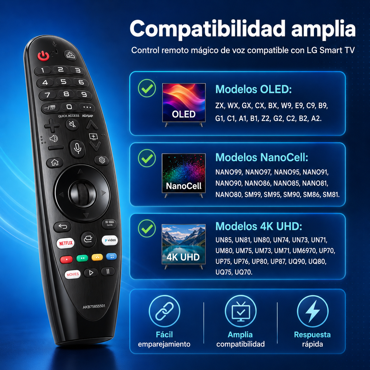 Control Remoto Magic Voice Para LG Smart TV Con Micrófono