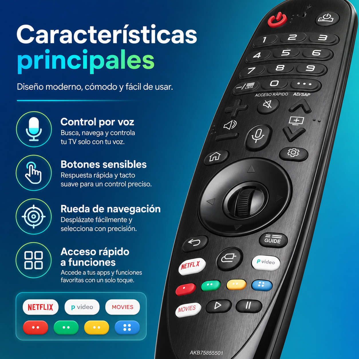 Control Remoto Magic Voice Para LG Smart TV Con Micrófono