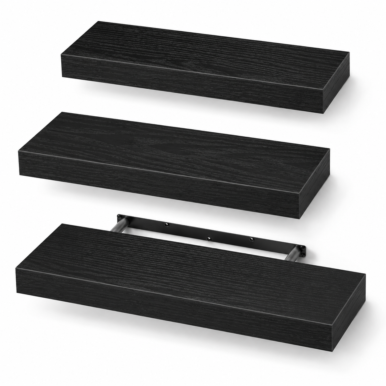 Set x 3 Repisas Flotantes Negras De Pared 40 cm Decorativas