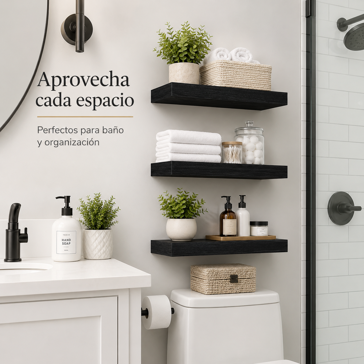 Set x 3 Repisas Flotantes Negras De Pared 40 cm Decorativas