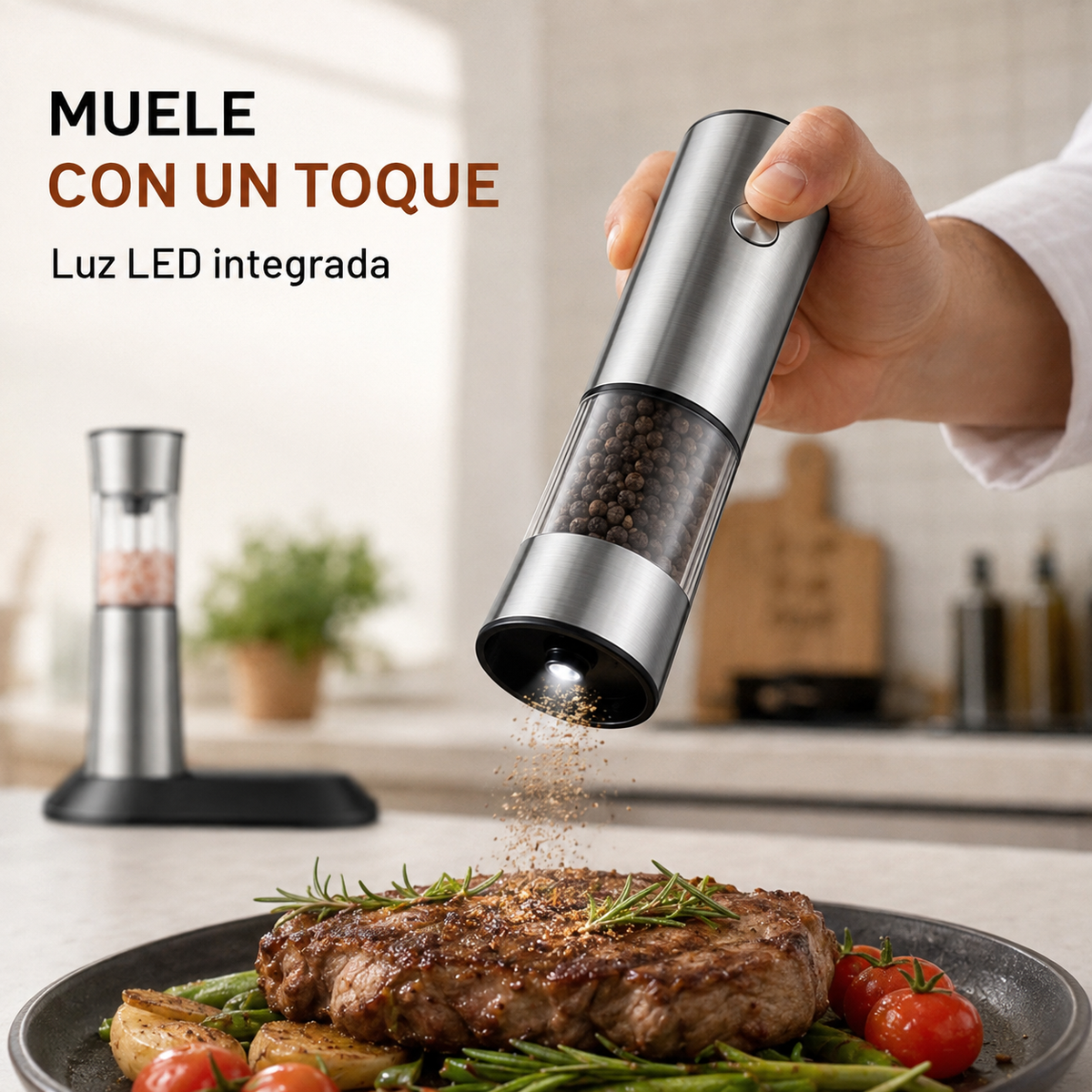 Set 2 Molinos Eléctricos Sal Pimienta Recargables USB C