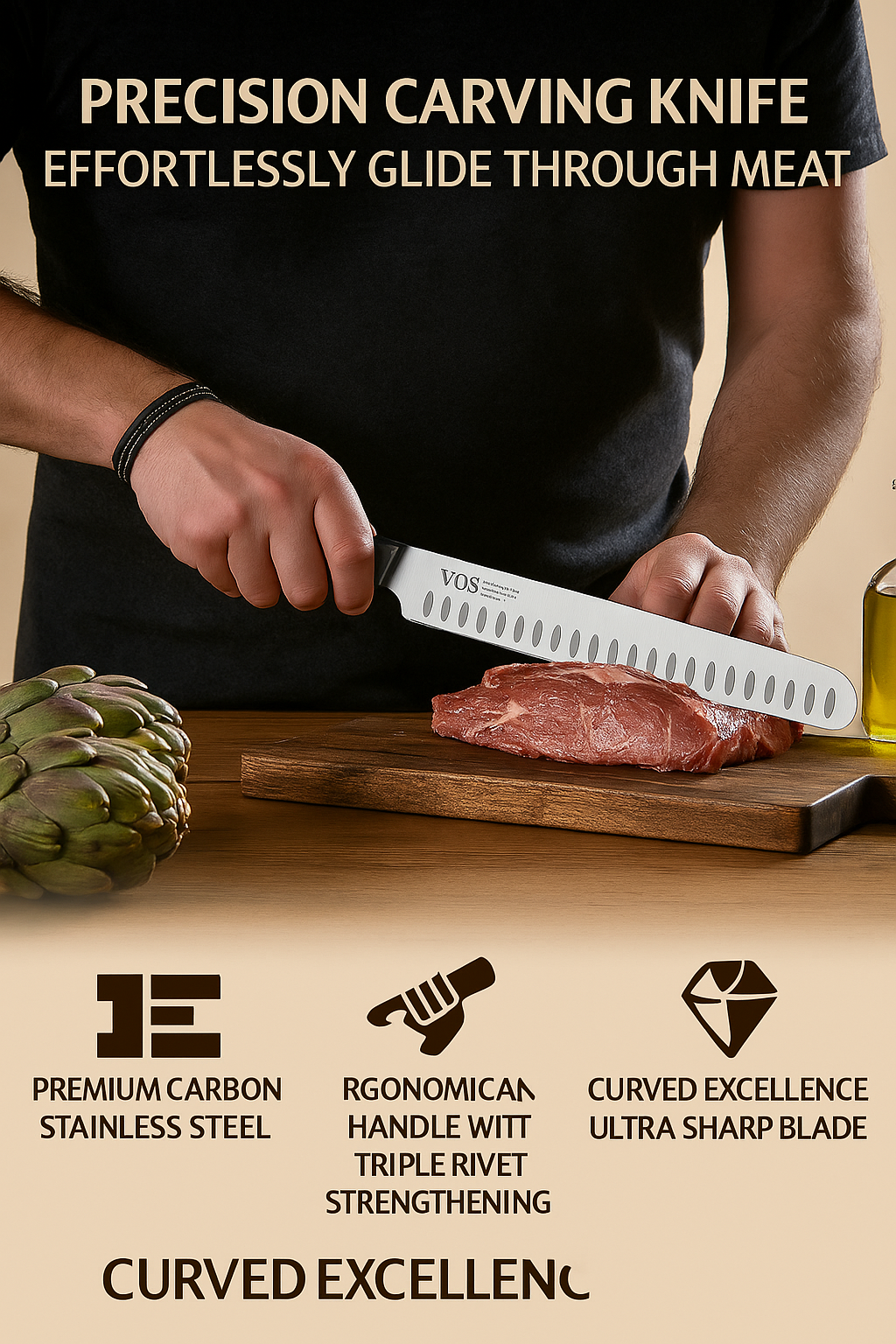 Cuchillo de trinchar, rebanador y cortador