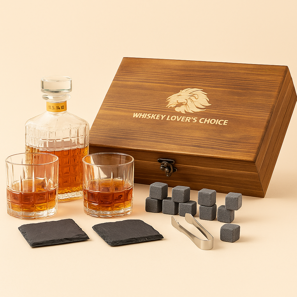 Juego de decantador de whisky con caja de madera