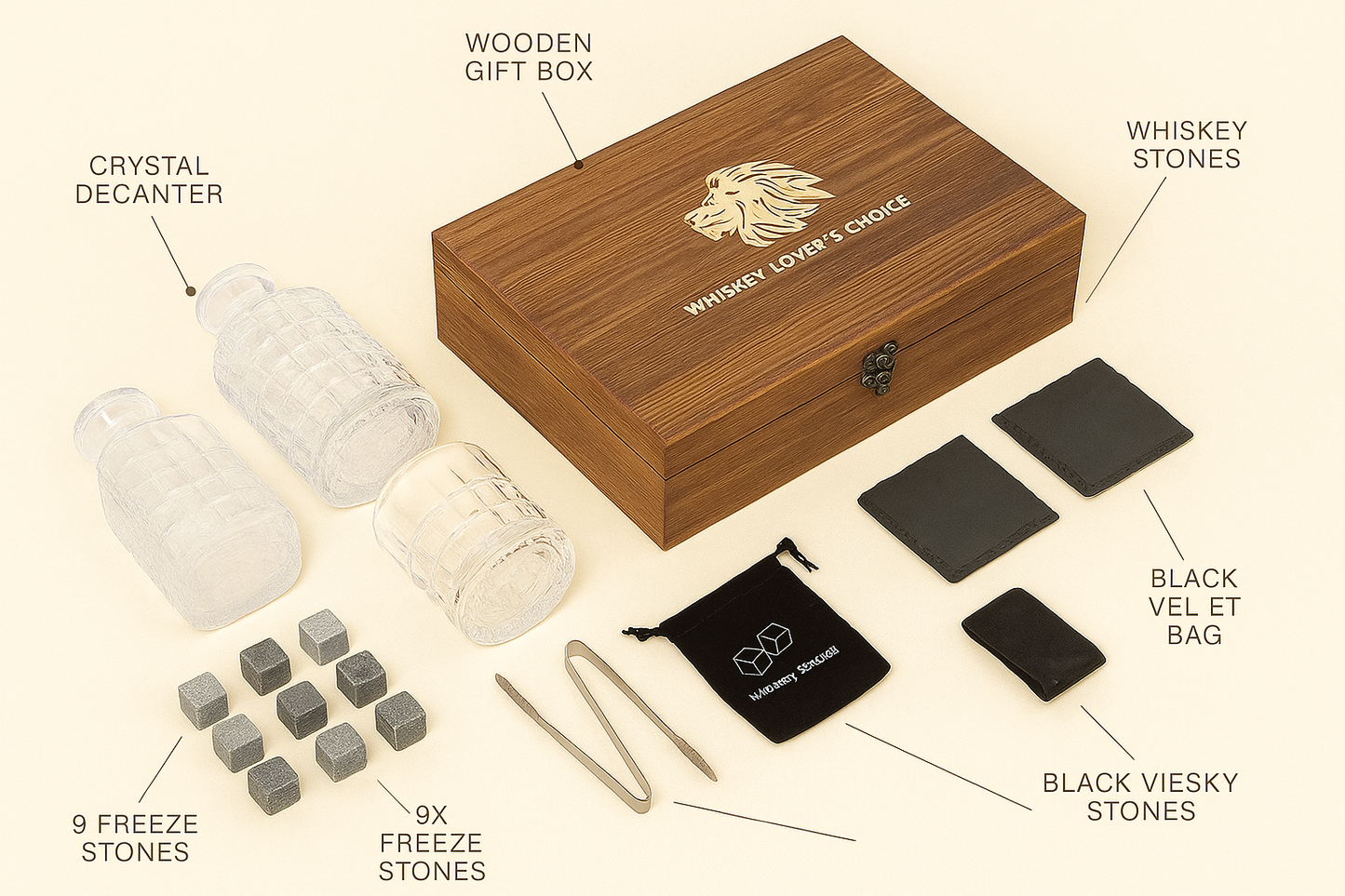 Juego de decantador de whisky con caja de madera