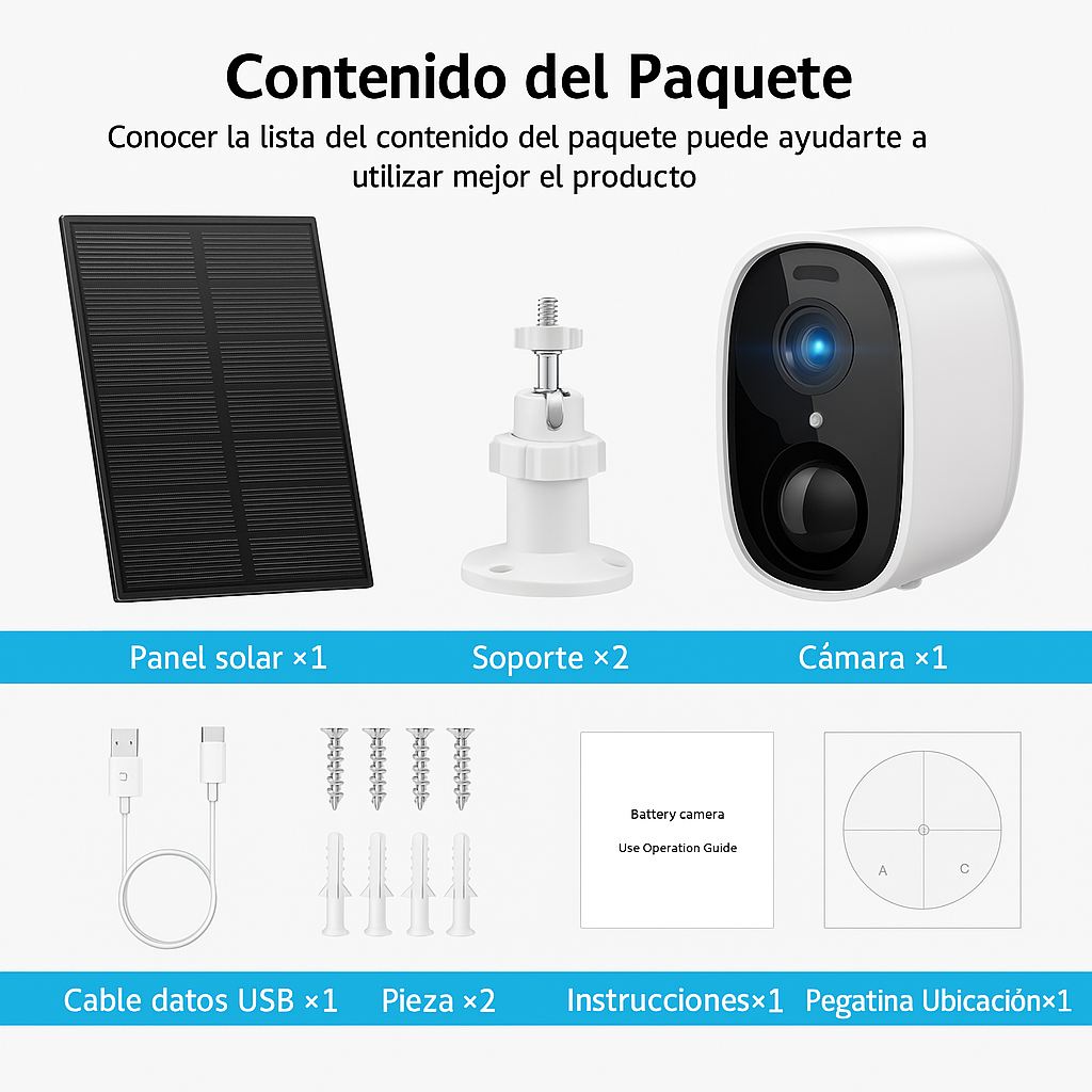 Cámara de vigilancia solar Wifi visión nocturna con audio