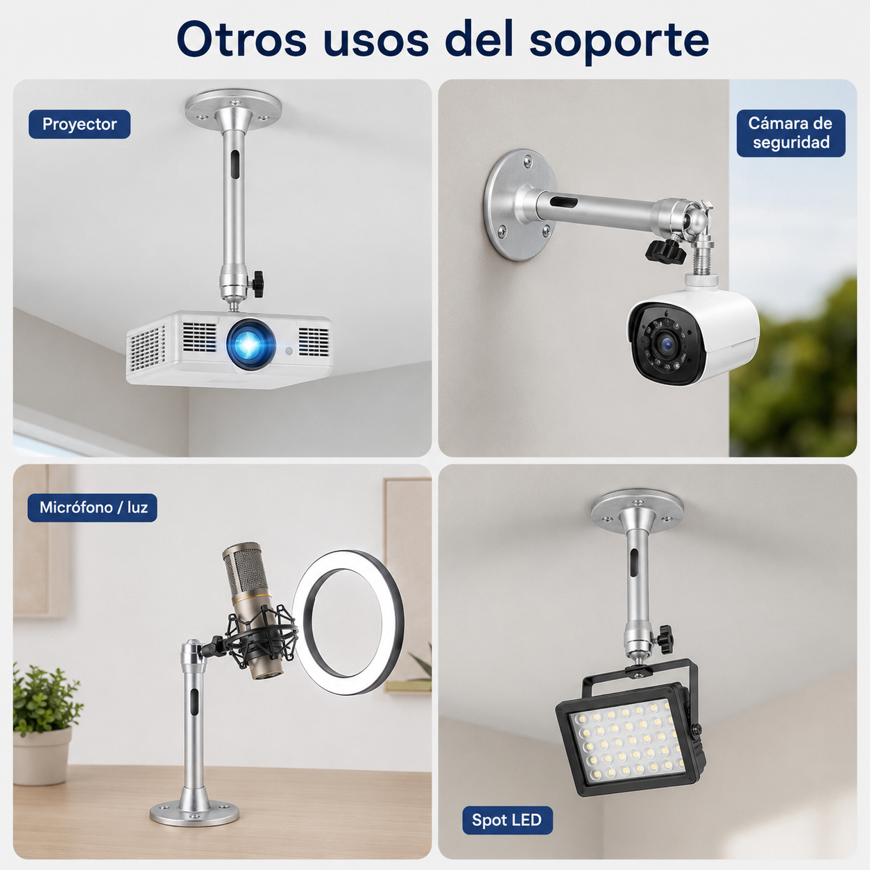 Soporte Universal 3 En 1 Para Proyector Cámara Luz Techo Pared