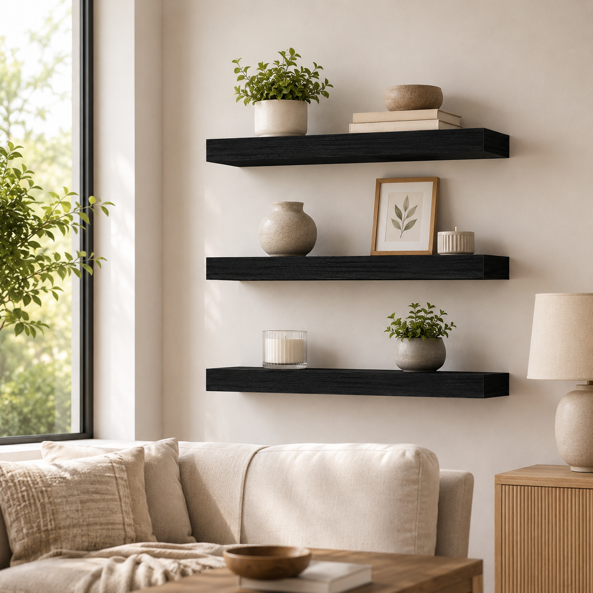 Set x 3 Repisas Flotantes Negras De Pared 40 cm Decorativas