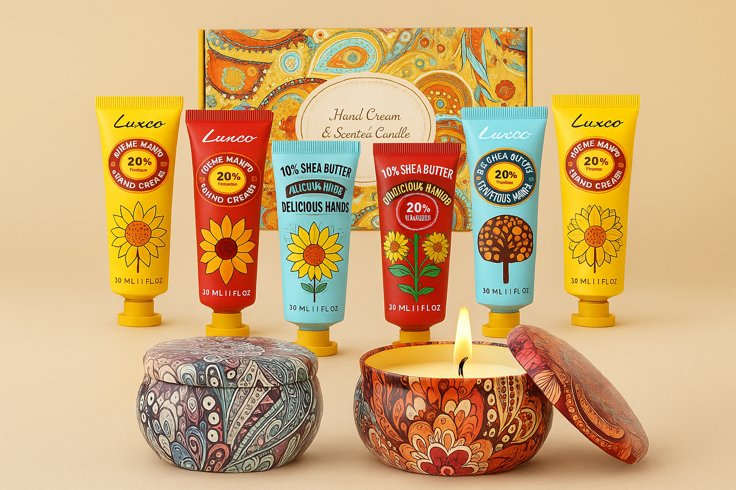 Juego de velas perfumadas (2 de aromaterapia) y de loción de manos