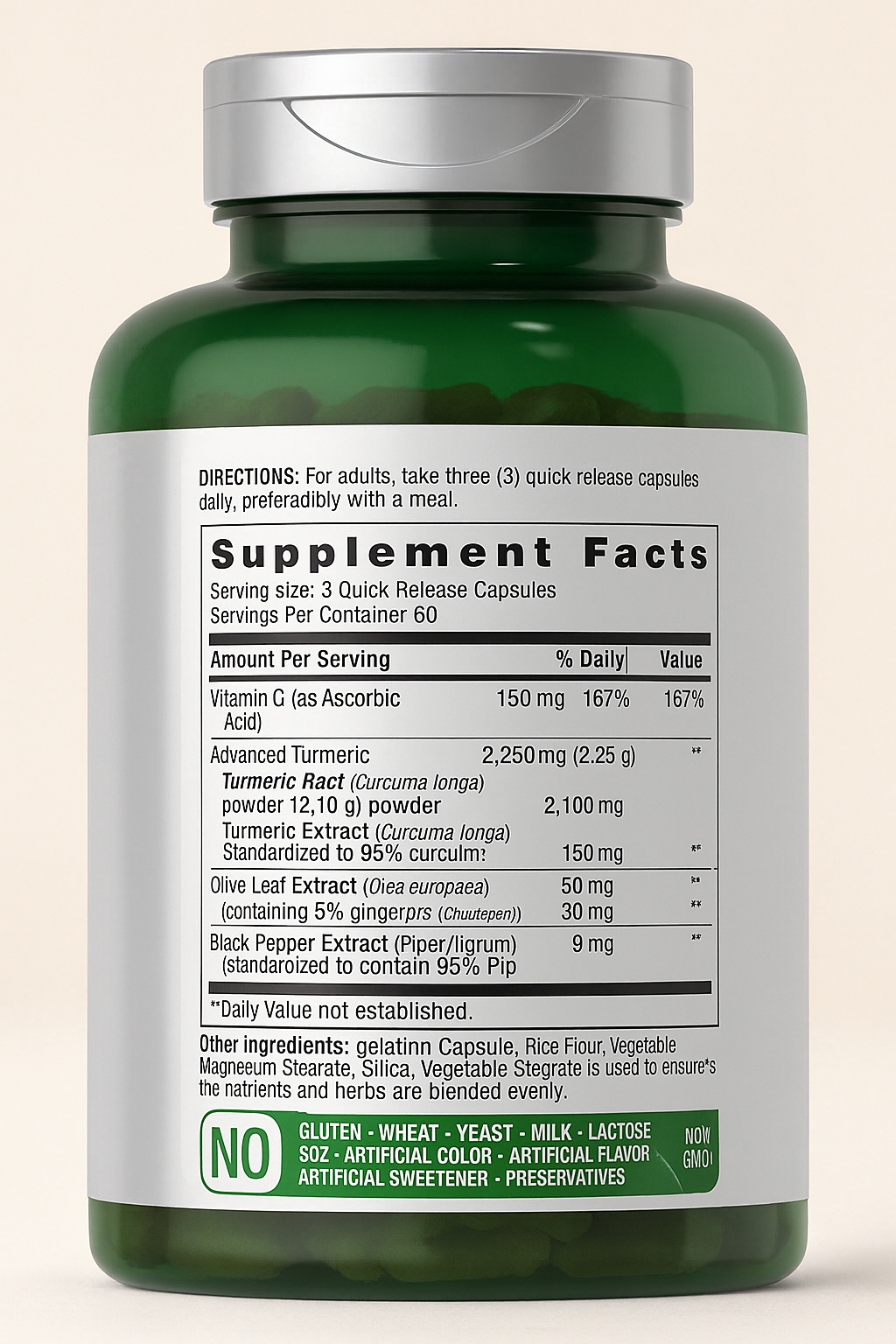 Suplemento de cúrcuma pimienta negra