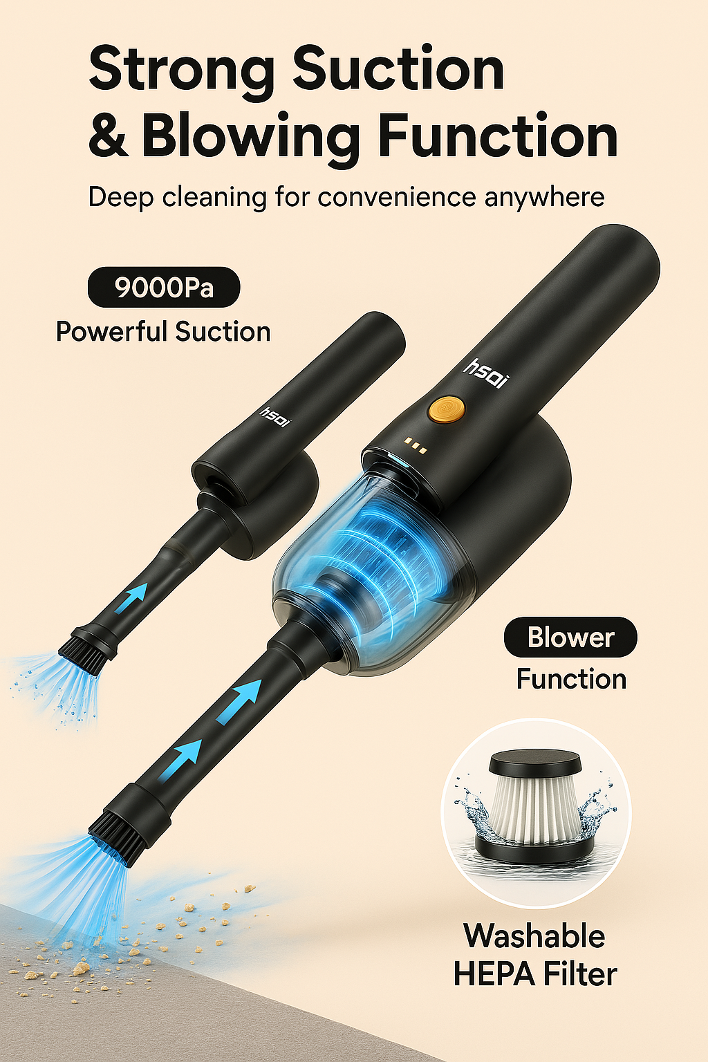 Mini aspirador + soplador de aire comprimido Inalámbrico