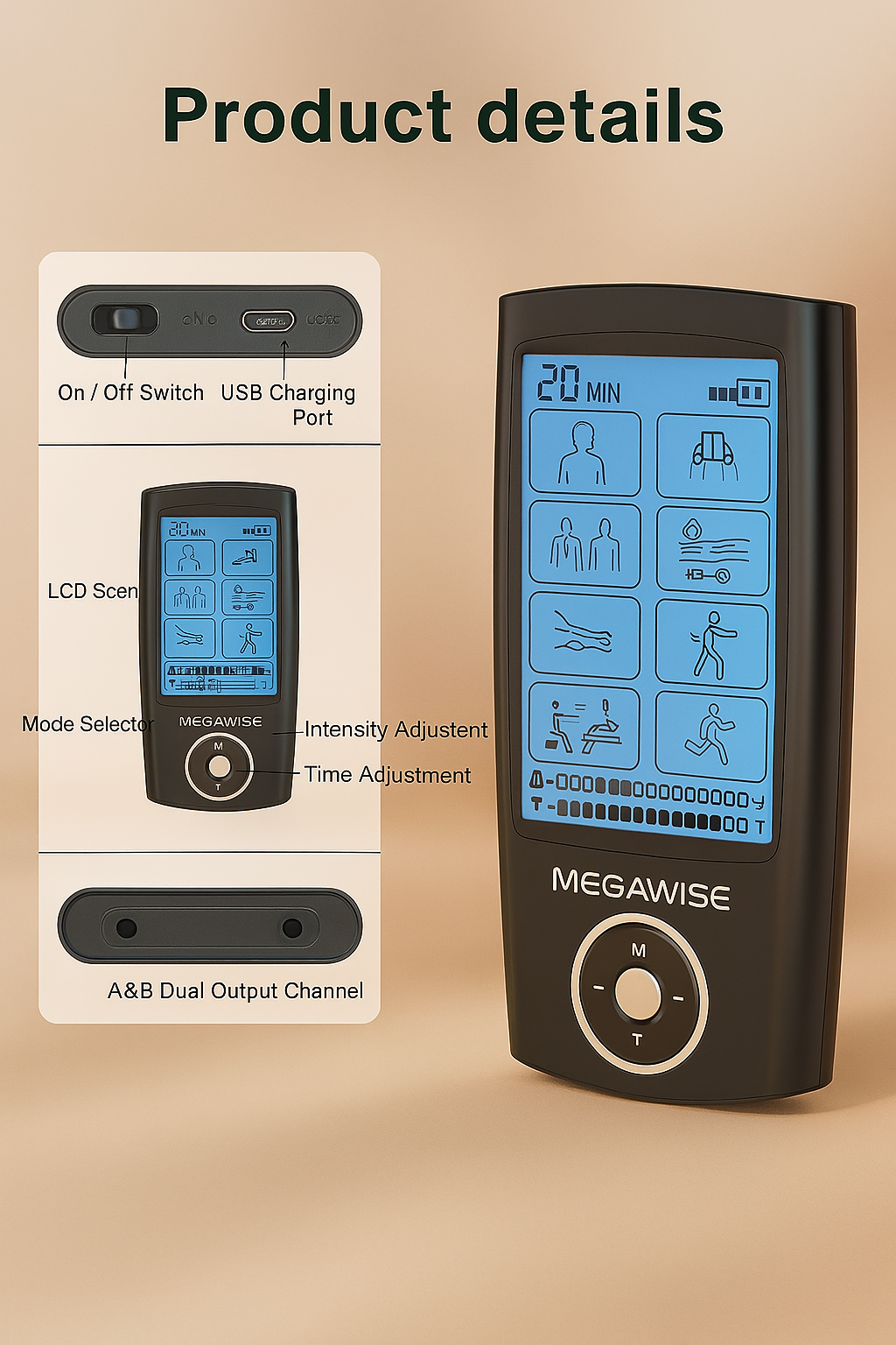 Estimulador muscular terapia Tens Ems 24 modos