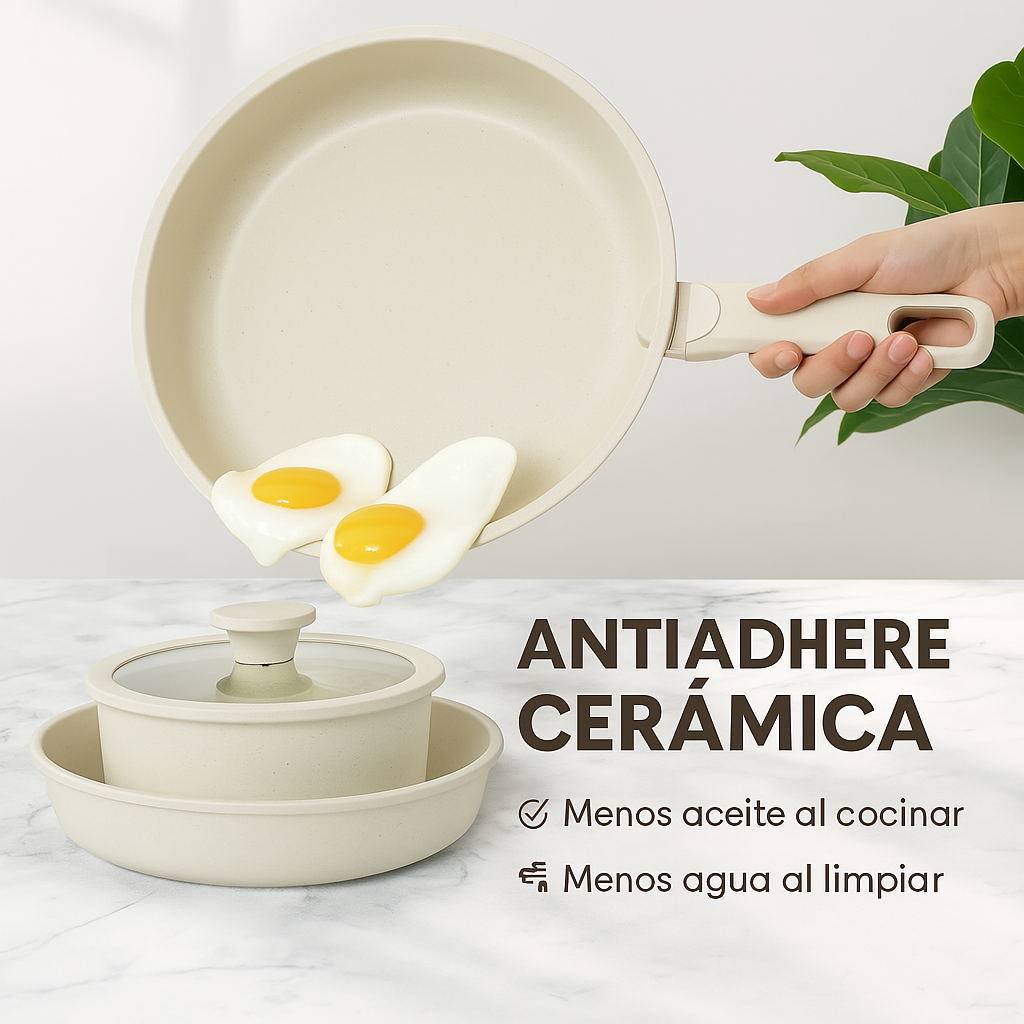 Juego de ollas y sartenes antiadherentes en cerámica KIKCOIN