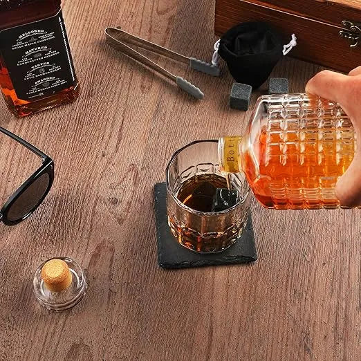 Juego de decantador de whisky con caja de madera