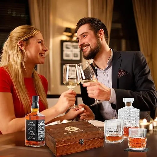 Juego de decantador de whisky con caja de madera