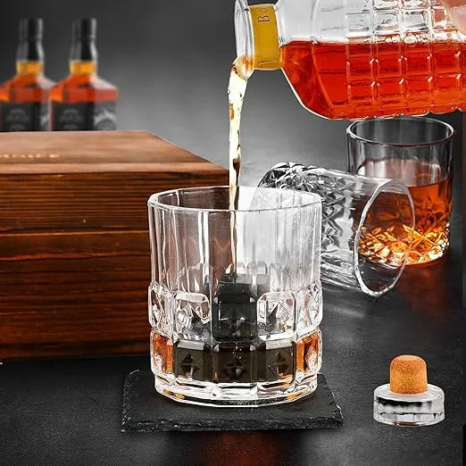 Juego de decantador de whisky con caja de madera