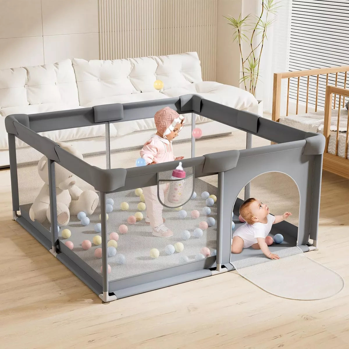 Corral para bebé con barandas acolchadas