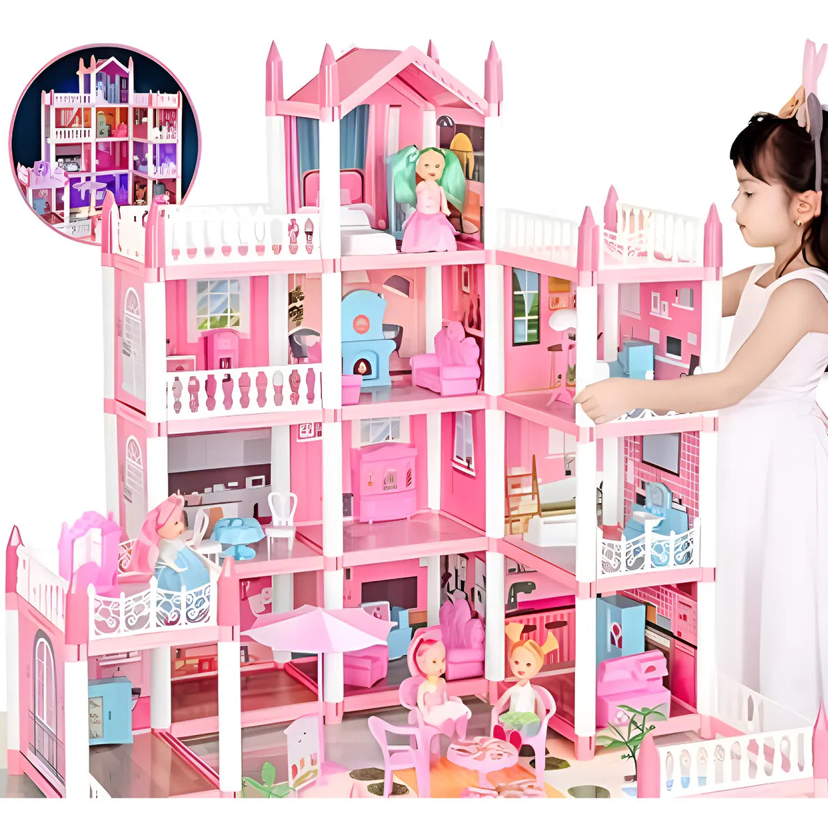 Casa De Muñecas Luye 3 Muñecas 8 Habitaciones Rosa