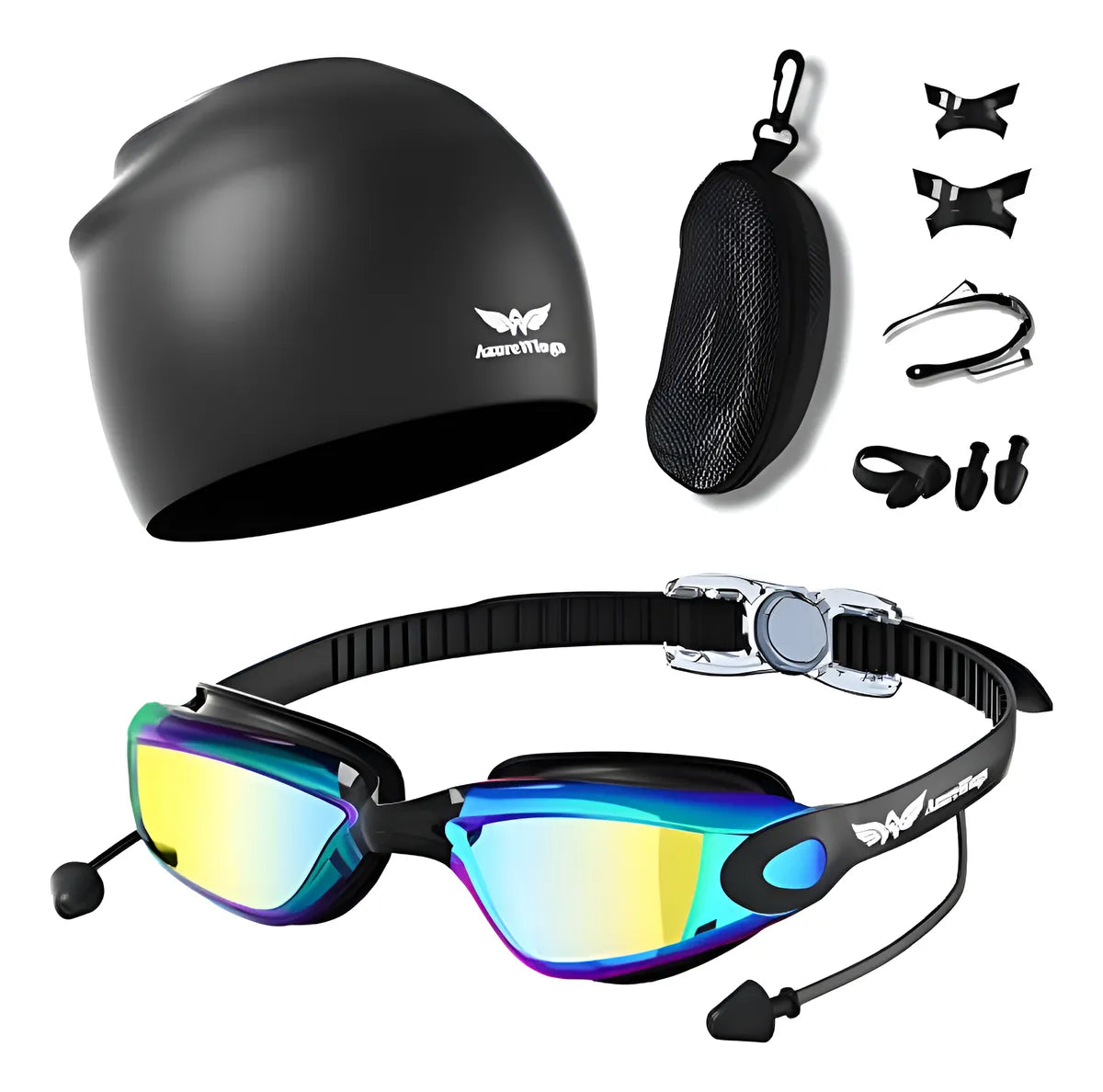 Gafa De Natacion + Gorro + Tapones De Oidos + Antivaho + Est - Multicolor