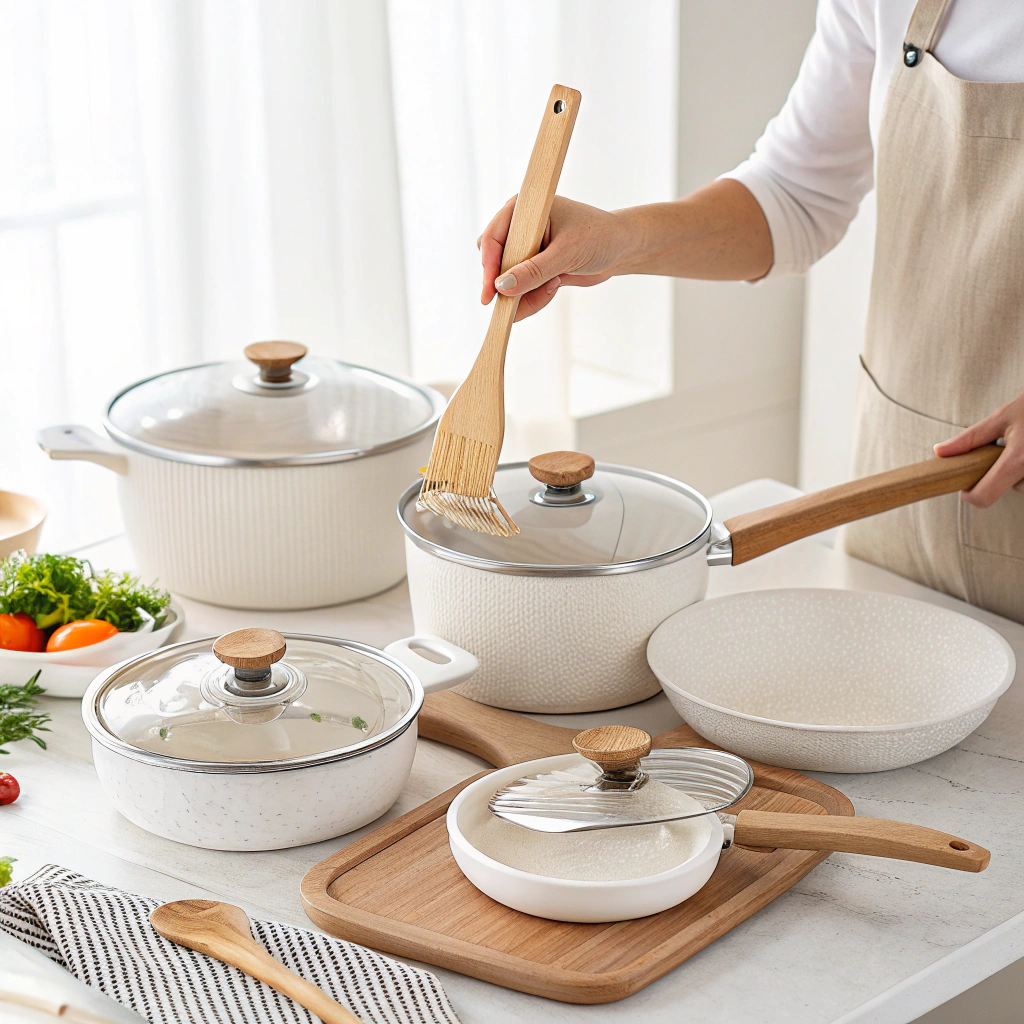 Juego de ollas, sartenes y utensilios antiadherentes